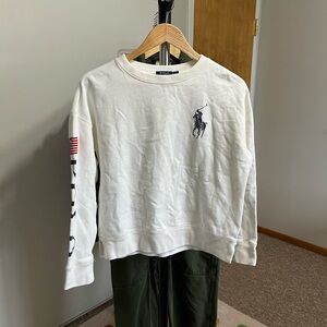Ralph Lauren White Crewneck Sweater USA flag